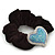 Rhodium Plated Swarovski Crystal Classic 'Heart' Pony Tail Black Hair Scrunchie - Clear/ Azure/ Light Blue - view 4