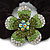 Medium Rhodium Plated Swarovski Crystal Flower Pony Tail Black Hair Scrunchie - Green/ Clear - view 2