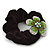 Medium Rhodium Plated Swarovski Crystal Flower Pony Tail Black Hair Scrunchie - Green/ Clear - view 3