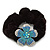 Medium Rhodium Plated Swarovski Crystal Flower Pony Tail Black Hair Scrunchie - Blue - view 1