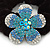 Medium Rhodium Plated Swarovski Crystal Flower Pony Tail Black Hair Scrunchie - Blue - view 2