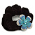 Medium Rhodium Plated Swarovski Crystal Flower Pony Tail Black Hair Scrunchie - Blue - view 3