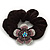 Medium Rhodium Plated Swarovski Crystal Flower Pony Tail Black Hair Scrunchie - Purple/ Clear - view 5