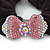 Rhodium Plated Swarovski Crystal 'Bow' Pony Tail Black Hair Scrunchie - Fuchsia/ Pink/ AB - view 2