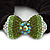 Rhodium Plated Swarovski Crystal 'Bow' Pony Tail Black Hair Scrunchie - Grass Green/ Olive/ AB - view 2