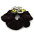 Large Layered Rhodium Plated Crystal Flower Pony Tail Black Hair Scrunchie - Olive Green/ Clear/ AB - view 4