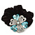 Large Layered Rhodium Plated Crystal Flower Pony Tail Black Hair Scrunchie - Light Blue/ Clear/ AB - view 5
