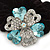 Large Layered Rhodium Plated Crystal Flower Pony Tail Black Hair Scrunchie - Light Blue/ Clear/ AB - view 2