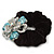 Large Layered Rhodium Plated Crystal Flower Pony Tail Black Hair Scrunchie - Light Blue/ Clear/ AB - view 3