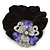 Large Layered Rhodium Plated Crystal Flower Pony Tail Black Hair Scrunchie - Violet/ Clear/ AB