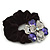 Large Layered Rhodium Plated Crystal Flower Pony Tail Black Hair Scrunchie - Violet/ Clear/ AB - view 4
