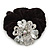 Large Layered Rhodium Plated Crystal Flower Pony Tail Black Hair Scrunchie - Clear/ AB