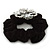Large Layered Rhodium Plated Crystal Flower Pony Tail Black Hair Scrunchie - Clear/ AB - view 4