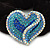 Rhodium Plated Swarovski Crystal Crinkle 'Heart' Pony Tail Black Hair Scrunchie - AB/ Blue - view 2