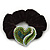 Rhodium Plated Swarovski Crystal Crinkle 'Heart' Pony Tail Black Hair Scrunchie - AB/ Green