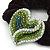 Rhodium Plated Swarovski Crystal Crinkle 'Heart' Pony Tail Black Hair Scrunchie - AB/ Green - view 3