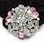 Large Layered Rhodium Plated Swarovski Crystal Rose Flower Pony Tail Black Hair Scrunchie - Light Pink/ Clear/ AB - view 2