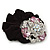 Large Layered Rhodium Plated Swarovski Crystal Rose Flower Pony Tail Black Hair Scrunchie - Light Pink/ Clear/ AB - view 3