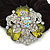 Large Layered Rhodium Plated Swarovski Crystal Rose Flower Pony Tail Black Hair Scrunchie - Olive Green/ Clear/ AB - view 2