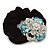 Large Layered Rhodium Plated Swarovski Crystal Rose Flower Pony Tail Black Hair Scrunchie - Light Blue/ Clear/ AB - view 3