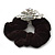 Large Layered Rhodium Plated Swarovski Crystal Rose Flower Pony Tail Black Hair Scrunchie - Clear/ AB - view 5