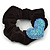 Rhodium Plated Swarovski Crystal 'Asymmetrical Heart' Pony Tail Black Hair Scrunchie - Light Blue - view 3