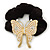 Large Gold Plated Simulated Pearl 'Butterfly' Pony Tail Black Hair Scrunchie - White/ Clear