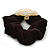 Gold Plated Simulated Pearl 'Flower' Pony Tail Black Hair Scrunchie - Light Cream/ AB - view 4