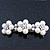Large Bridal Wedding Prom Silver Tone Crystal Simulated Pearl 'Triple Flower' Barrette Hair Clip Grip - 10cm Across - view 10