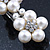 Large Bridal Wedding Prom Silver Tone Crystal Simulated Pearl 'Triple Flower' Barrette Hair Clip Grip - 10cm Across - view 6