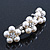 Large Bridal Wedding Prom Silver Tone Crystal Simulated Pearl 'Triple Flower' Barrette Hair Clip Grip - 10cm Across - view 8