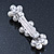 Large Bridal Wedding Prom Silver Tone Crystal Simulated Pearl 'Triple Flower' Barrette Hair Clip Grip - 10cm Across - view 7
