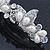 Bridal Wedding Prom Silver Tone Simulated Pearl Diamante 'Butterfly' Barrette Hair Clip Grip - 75mm Across - view 7