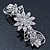 Bridal Wedding Prom Silver Tone Filigree Diamante 'Flowers & Leaves' Barrette Hair Clip Grip - 85mm Across - view 9
