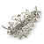 Bridal Wedding Prom Silver Tone Filigree Diamante 'Flower & Leaves' Barrette Hair Clip Grip - 90mm Across - view 10