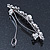 Bridal Wedding Prom Silver Tone Simulated Pearl Diamante 'Butterfly' Barrette Hair Clip Grip - 85mm Across - view 6