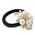 Gold Plated Crystal White Simulated Pearl 'Flower' Pony Tail Black Hair Elastic/Bobble - view 3