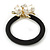 Gold Plated Crystal White Simulated Pearl 'Flower' Pony Tail Black Hair Elastic/Bobble - view 4