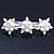 Bridal Wedding Prom Silver Tone Simulated Pearl Diamante 'Triple Flower' Barrette Hair Clip Grip - 80mm Across - view 8