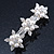 Bridal Wedding Prom Silver Tone Simulated Pearl Diamante 'Triple Flower' Barrette Hair Clip Grip - 80mm Across - view 9