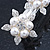 Bridal Wedding Prom Silver Tone Simulated Pearl Diamante 'Triple Flower' Barrette Hair Clip Grip - 80mm Across - view 4