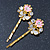 2 Enamel Crystal 'Flower & Butterfly' Hair Grips/ Slides In Gold Plating - 50mm Across - view 3