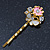 2 Enamel Crystal 'Flower & Butterfly' Hair Grips/ Slides In Gold Plating - 50mm Across - view 9