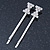 2 Rhodium Plated Clear Crystal 'Bow' Hair Grips/ Slides - 55mm Across