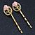 2 Vintage Inspired Crystal 'Rose' Hair Grips/ Slides In Gold Plating - 50mm Across - view 3