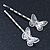 2 Rhodium Plated Diamante Filigree Butterfly Hair Grips/ Slides - 55mm Across - view 3
