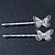 2 Rhodium Plated Diamante Filigree Butterfly Hair Grips/ Slides - 55mm Across - view 5