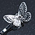 2 Rhodium Plated Diamante Filigree Butterfly Hair Grips/ Slides - 55mm Across - view 4