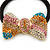 Medium Gold Plated Clear/Pink/Orange/Teal Crystal Bow Pony Tail Hair Elastic/Bobble - view 2