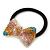 Medium Gold Plated Clear/Pink/Orange/Teal Crystal Bow Pony Tail Hair Elastic/Bobble - view 4